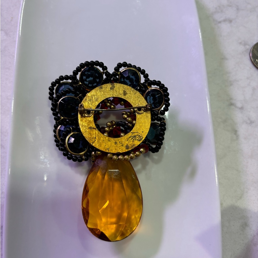 Radio Signed Statement Brooch Oversize Topaz Colo… - image 5
